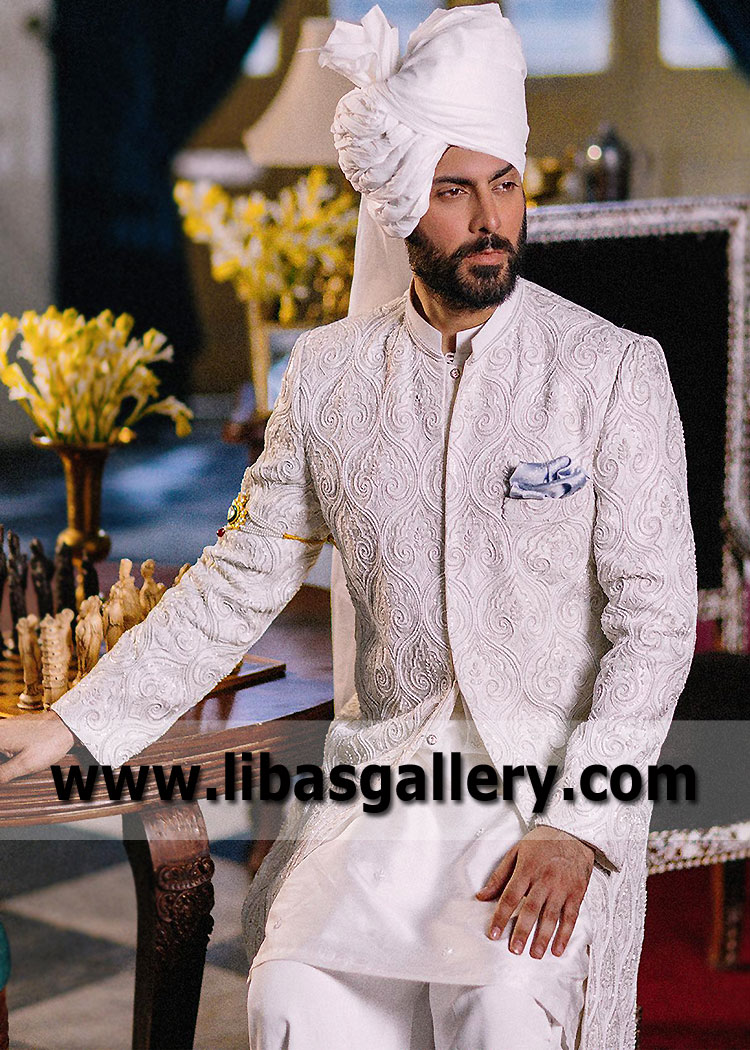 White Groom Sherwani For An Elegant And Refined Man: Designer Sadaf Fawad Khan Latest Collection